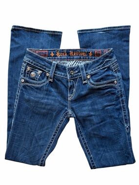 Rock Revival Women's Blue Boot Cut Jeans with Contrast Stitching